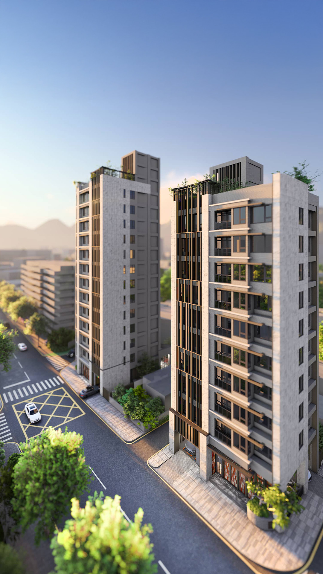 天母品川建築立面3D合成示意參考圖